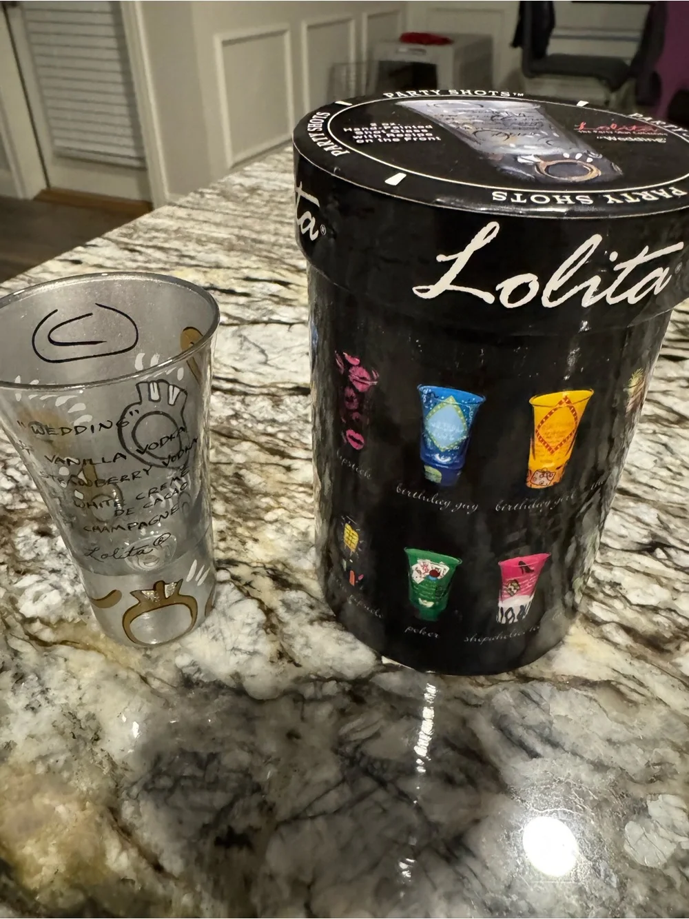 Lolita Black Tin Shot Glass Set with Multicolor Designs